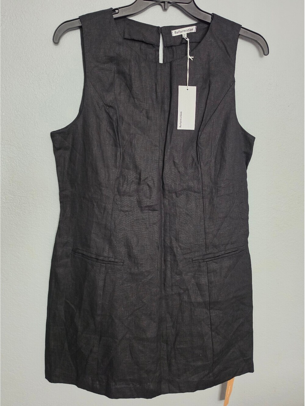 Reformation Sleeveless Black Linen Dress Size 12